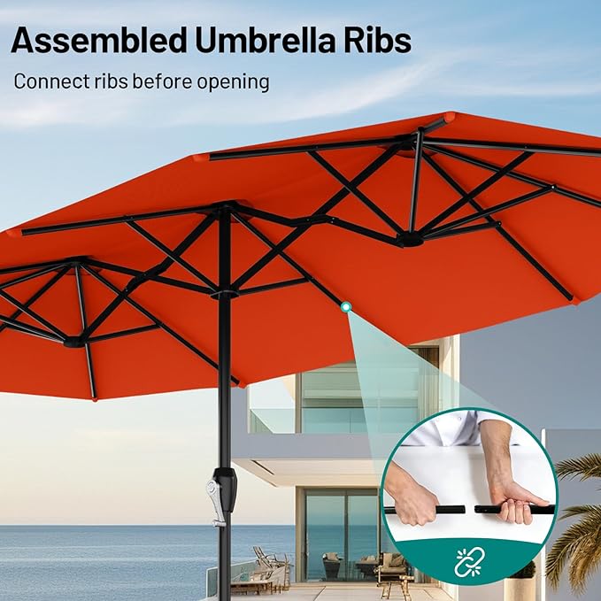 AreShark 15ft Patio Umbrella with Base, Double Sided Outdoor Umbrella with 12 Fiberglass Ribs, Large Outdoor Umbrella for Garden, Pool, Deck, Backyard & Market, Orange