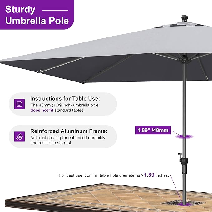 PURPLE LEAF 11.5' x 8' Patio Market Umbrella Outdoor Table Sun Umbrellas with Crank 8 Aluminum Sturdy Ribs for Pool Deck Backyard Beach Light Gray