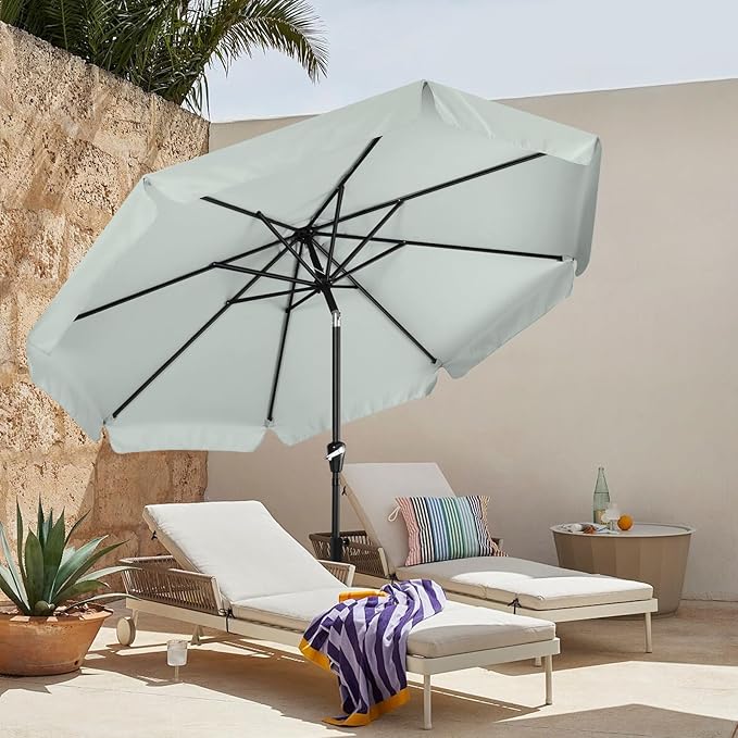 MASTERCANOPY 9ft Patio Umbrella with Valance, Crank and Tilt – 8 Ribs Outdoor Market Umbrella, UV/Fade Resistant, Waterproof Canopy with Wind Vent for Garden, Deck, Backyard, Pool (Light Gray)