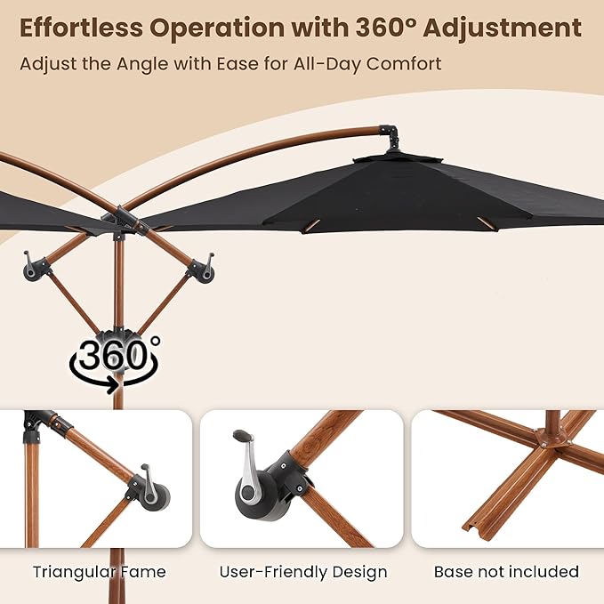 COSIEST Offset Patio Umbrella, Cantilever Hanging Outdoor Umbrella w/360-degree Rotation, Handy Crank, UV/Waterproof Canopy, 6 Ribs for Market, Backyard, Poolside, Garden