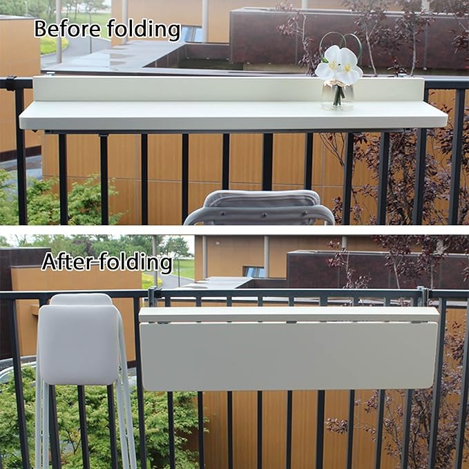 Outdoor Side Tables Rail Hanging Outdoor Folding Balcony Shelf 32 40in Folding Deck Table 5 Height Adjustable Space Saving Floating Better Bench for Patio Indoor Garden(Black,31.5x15.7in)