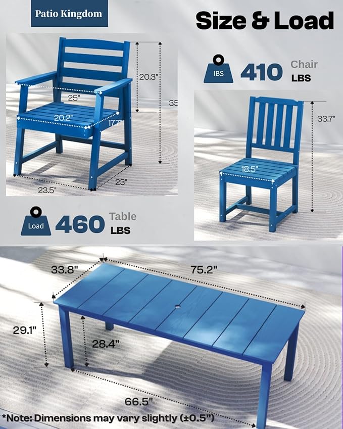 9-Piece Outdoor Dining Set for 8, 75.2" HDPE Table with Umbrella Hole & 8 Chairs, All-Weather Patio Furniture for Lawn, Yard, Deck, or Poolside, Fade & Crack Resistant (Navy Blue)