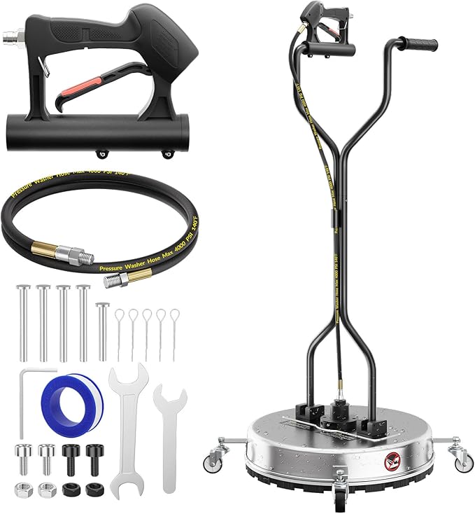 VELPAX 22 Inch Pressure Washer Surface Cleaner with 4 Wheels,Dual Handle,Stainless Steel Housing,4500 PSI Power Washer Accessory for Concrete, Patio, Sidewalk, Deck, Driveways and Daily Washing