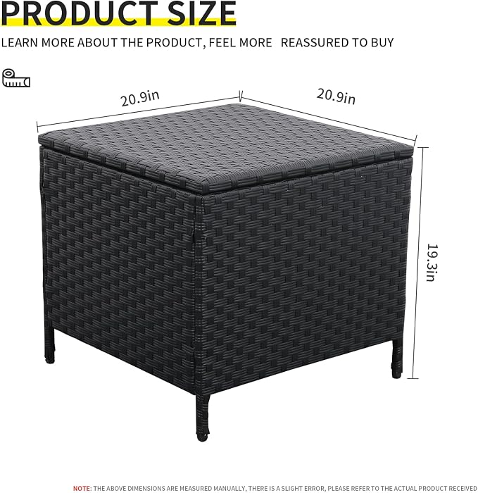 Lviden Outdoor Wicker Storage Side Table, Patio Black PE Rattan End Table with Storage, Square Container for Furniture Covers, Toys, and Gardening Tools