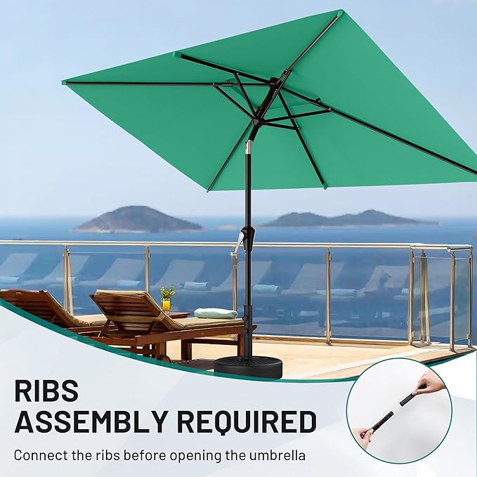 AreShark 6.5'x10' 2 Tiers Rectangular Patio Umbrella - Outdoor Umbrella Waterproof UV Protection, Market Table Umbrella w/Push Button Tilt for Pool, Lawn, Balcony(Turquoise)