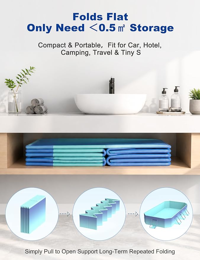Large Foldable Swimming Pool for Adults with Ground Cloth - Non-Inflatable Pools for Backyard Garden Outdoor Summer Water Party Collapsible Folding Dog Pool 116"x65"x22"