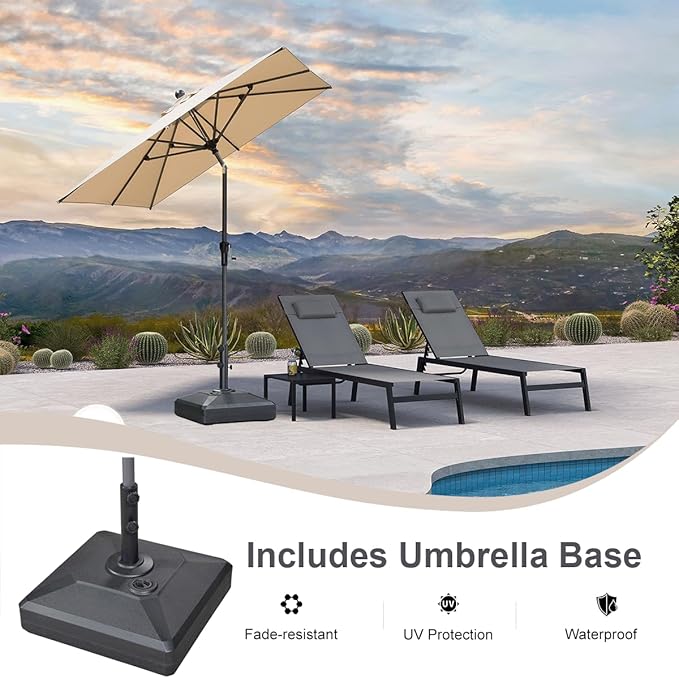 PURPLE LEAF 6.5' x 6.5' Square Patio Market Umbrella with Base Outdoor Table Umbrellas Aluminum Frame Sun Shade with 8 Sturdy Ribs Tilt for Garden Deck Lawn Pool Beige