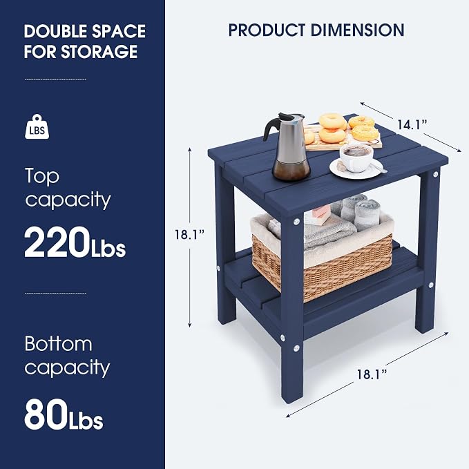 KINGYES Outdoor Side Table Set of 4, Double Layer Adirondack End Table- Navy