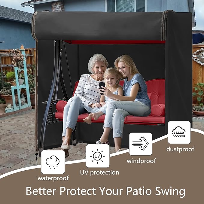 FLYMEI Outdoor Swing Cover 3 Triple Seater Hammock Cover for Porch Swing Canopy Glider Chair and Other Patio Furniture, Waterproof Windproof All Weather Protection, 77'' (L) x 53''(W) x 67''(H)