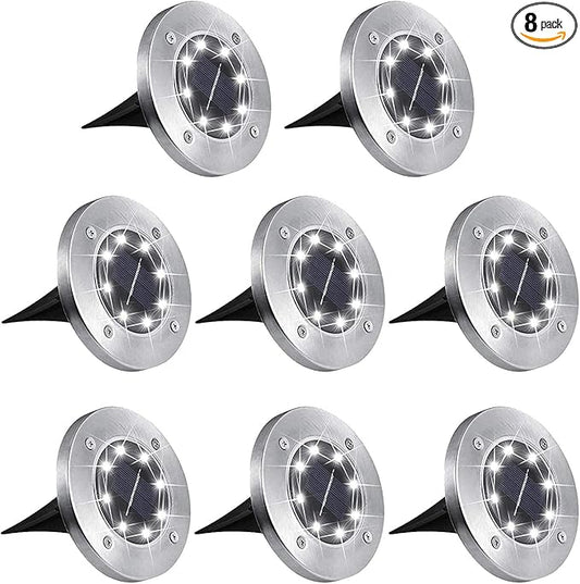 Aogist Outdoor Solar Ground Lights, 8 LED Waterproof Garden Disk Lights In-Ground Landscape Lighting for Lawn Patio Pathway Yard Deck Walkway (White, 8 Pack)