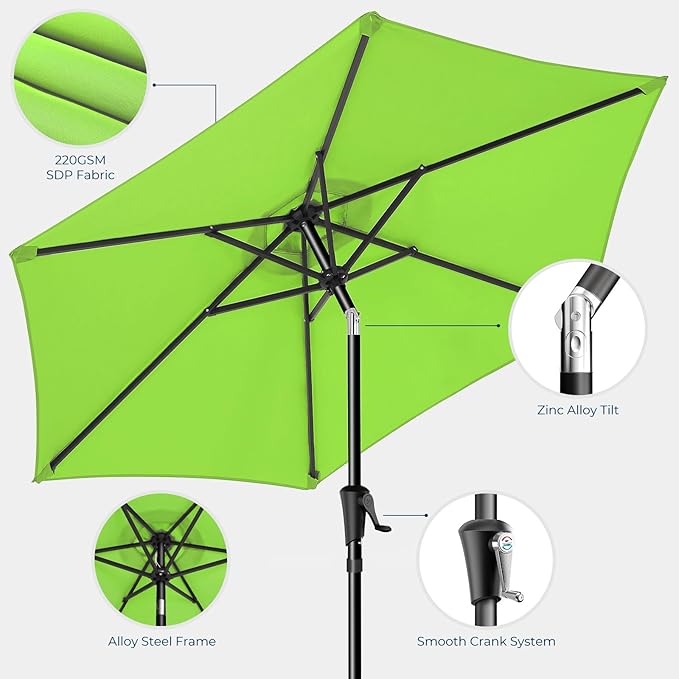 HOMSHADE 7.5ft Outdoor Patio Umbrella - Market Table Pool Deck Umbrella UPF50+ UV Protection with Push Button Tilt, Crank and 6 Sturdy Ribs (Apple Green, No base)