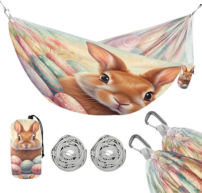 Hammocks for Outside Easter Bunny Camping Hammock Portable Hammocks with Tree Straps and Carry Bag Camping Accessories for Hiking Beach Outdoor