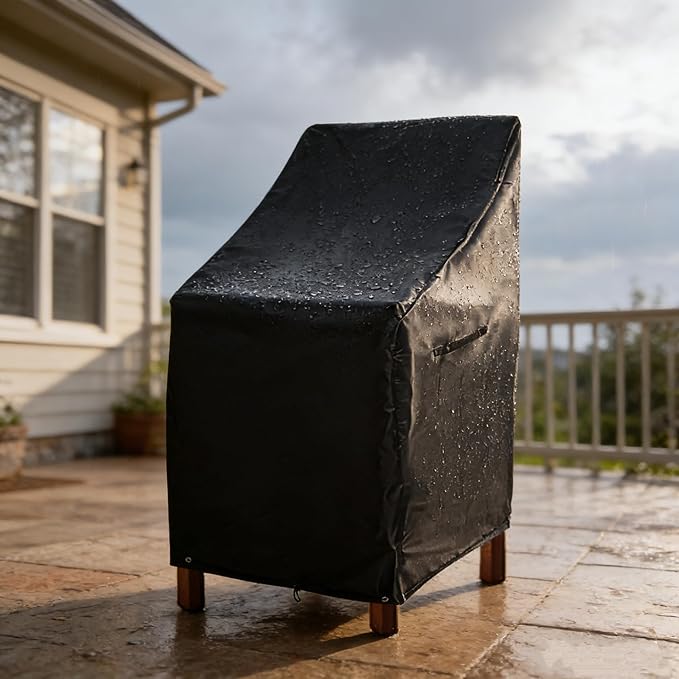 RosieLily Patio Chair Covers High Back Outdoor Bar Stool Covers (1 Pack-Black, 28.35"W x 36.22"D x 47.24"H)