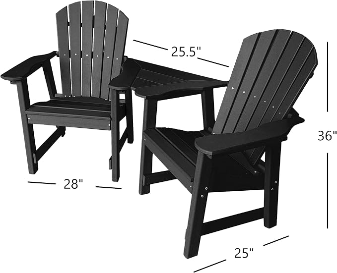 Phat Tommy 2 Chair Dining Table Set - Poly Outdoor Furniture - Small Patio Dining Set for Apartment Balcony Furniture, Recycled Poly Lumber Chairs and Table, Black