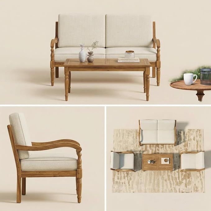 Patio Furniture Set-Loveseat, Outdoor Sectional Furniture with Armrests and Thick Washable Cushions, All-Weather Patio Conversation Set for Backyard, Garden and Poolside, Beige(Series F)