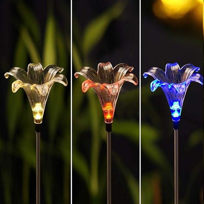 CANDLE CHOICE Solar Powered Landscape LED Lights Outdoor Waterproof Color Changing Garden Stake Lights for Outside Yard Lawn Flower Beds Plant Path Christmas Decorations Figurine Lily 2 Pack