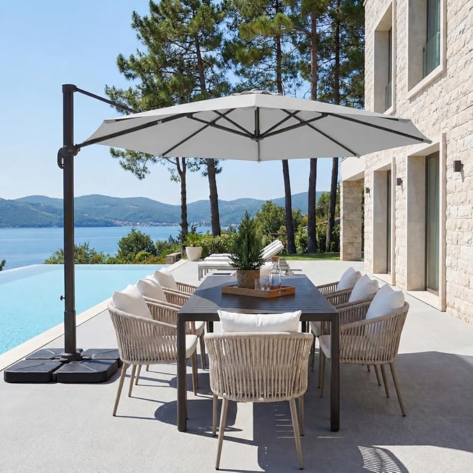 Kingdura Cantilever Patio Umbrella with Double Top Vent, Large Square Aluminum Outdoor Offset Umbrella with 360-degree Rotation, Infinite Tilt, UV Protection for Pool Deck Garden Patio