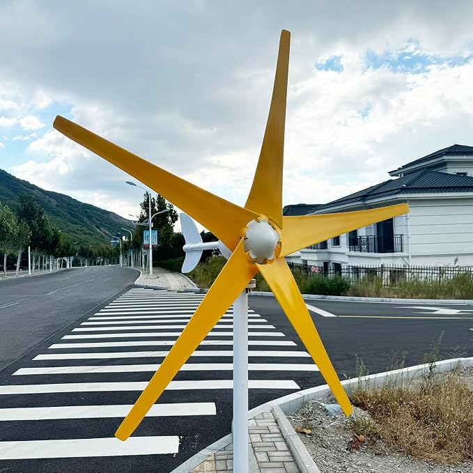 800W-1200W Wind Turbine Generator Kit - 12V/24V/48V with MPPT Controller & 5 Durable Yellow Blades, Pure Copper Core Windmill for Outdoor Renewable Energy Solutions.