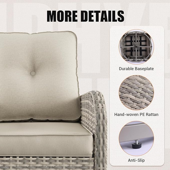 9-Piece Outdoor Patio Furniture Set with Rocking Swivel Chair Wicker Sectional Sofa Set, Patio Conversation Set with Thickened Cushions & Coffee Table for Garden, Backyard, White