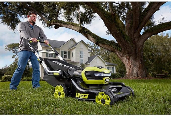RYOBI RY40LM10-Y 21 in. 40-Volt Brushless Lithium-Ion Cordless Smart Trek Self-Propelled Walk Behind Mower with 6.0Ah Battery and Charger
