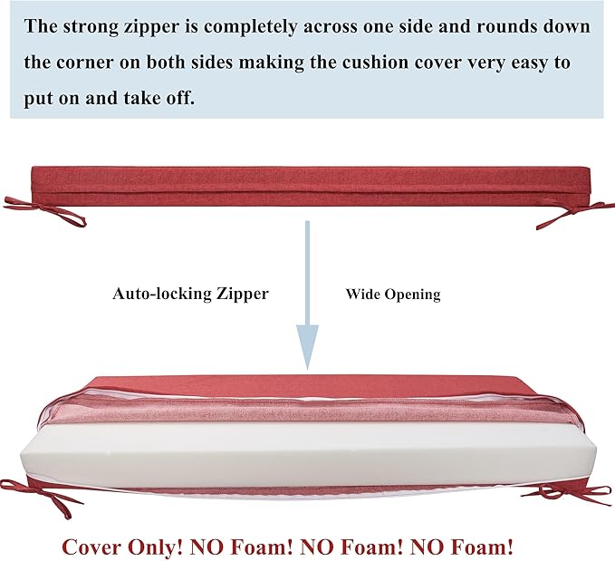 FUNHOME Outdoor Cushion Covers,42" x 18" x 3", No Insert! Patio Cushion Covers,Water Resistant Patio Bench Loveseat Cushion Covers 1 Pack, Sangria Red(Covers ONLY)