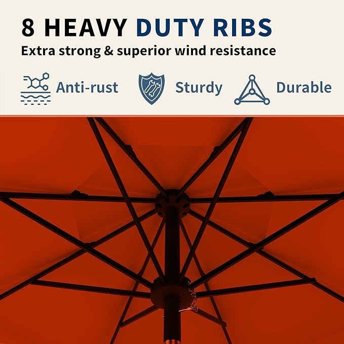 9FT 3 Tiers Patio Umbrella With Auto Tilt And Crank, Outdoor Table Market Umbrella with 8 Sturdy Ribs for Garden, Lawn, Deck, Backyard and Pool