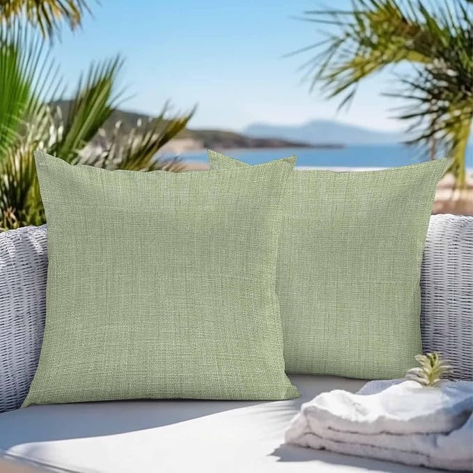 Pack of 2 Waterproof Outdoor Pillow Covers 26x26 Inch Decorative Pillow Covers Vintage Sage Green Throw Pillowcases Farmhouse Retro Beige Solid Color Outdoor Cushion Cover for Couch, Patio, Tent