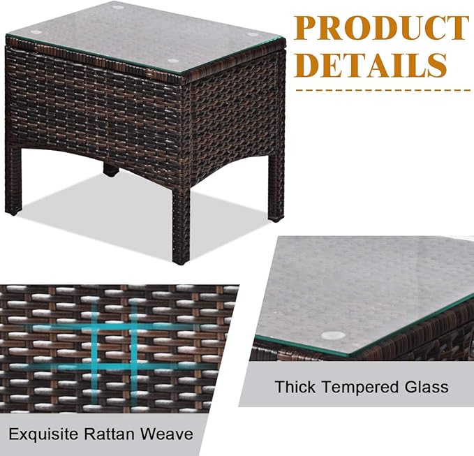 Tangkula 3 Piece Outdoor Patio Furniture Set for 2, Wicker Chairs with Glass Top Coffee Table, Thick Cushions, All Weather Garden Lawn Poolside Backyard Porch (Brown)