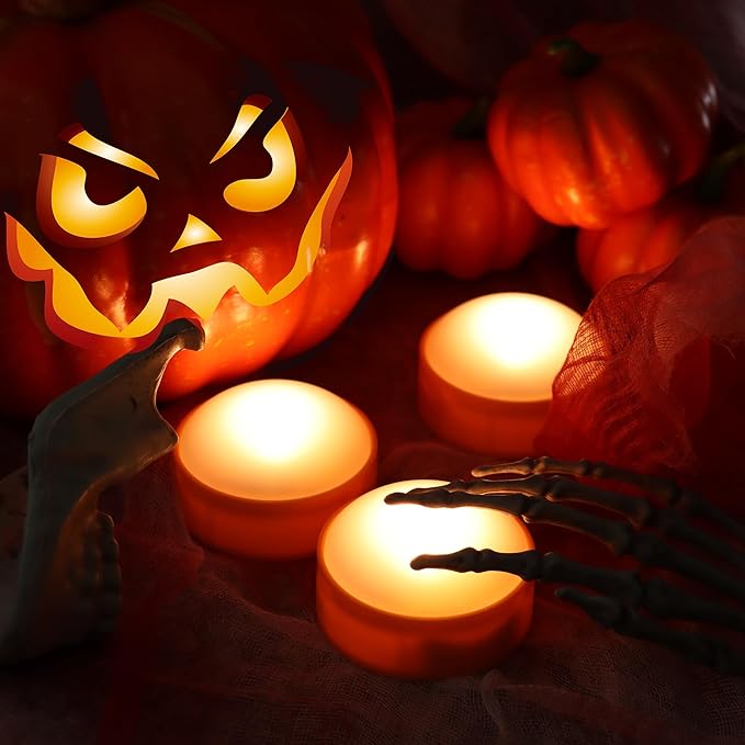 3 Pack Halloween Pumpkin Lights with Remote and Timer, Bright Flickering Battery Operated LED Light Flameless Candle Set for Pumpkin Décor Jack-O-Lantern Halloween Party Home Decorations, Orange Color