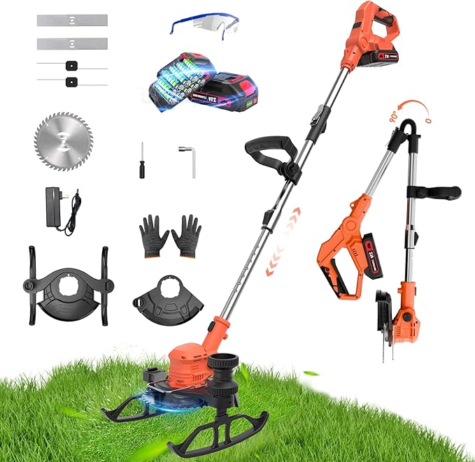 21V Electric Weed Wacker, 3 in 1 Lightweight Cordless Weed Eater, Grass Weed Trimmer/Edger/Lawn Mower/Brush Cutter with 2 x 2.0Ah Batteries and 3 Types Blade for Garden and Yard