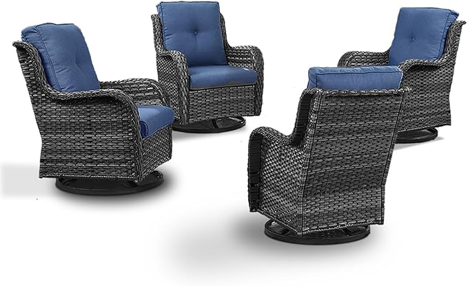 Wicker Patio Furniture Set- 4 Pieces Swivel Patio Chairs,PE Rattan Outdoor Rocking Chairs Porch Furniture for Garden Deck