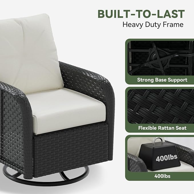 Aoxun 7-Piece Patio Furniture Set with 44” Fire Pit Table, Wicker Rattan Outdoor Sectional Sofa with High Back Swivel Rocker Chairs, Outdoor Patio Furniture Set with Thick Cushions & Ottoman, Beige