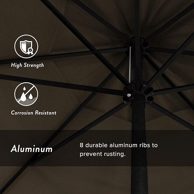 California Umbrella 7.5' Rd Aluminum Patio Umbrella, Crank Lift, Auto Tilt, Black Finish