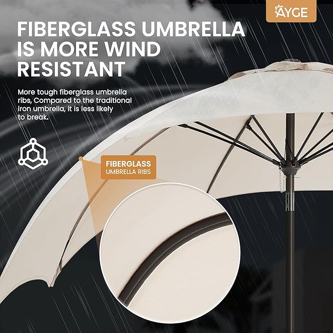 Ayge 7.5FT Large Outdoor Patio Umbrella Market Table Umbrella-UV Resistant, Easy Push Button Tilt and Crank, 6 Sturdy Fiberglass Ribs Heavy-Duty Pool Umbrella for Deck, Backyard,Garden, Yard,White