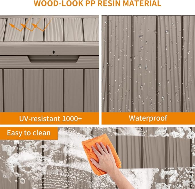 46 Gallon Waterproof Resin Outdoor Storage Box, Multifunctional Patio Deck Box, Weatherproof Outdoor Bin for Garden, Pool, Backyard & Porch Furniture Tools (Grey, 46 Gallon)