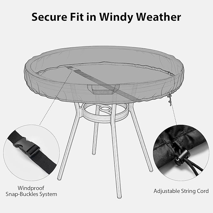 WOMACO Patio Rould Table Covers, Waterproof Patio Furniture Fire Pit Covers, UV Resistant Outdoor Cover for Rould Table/Firepit, Black - 42.5"D