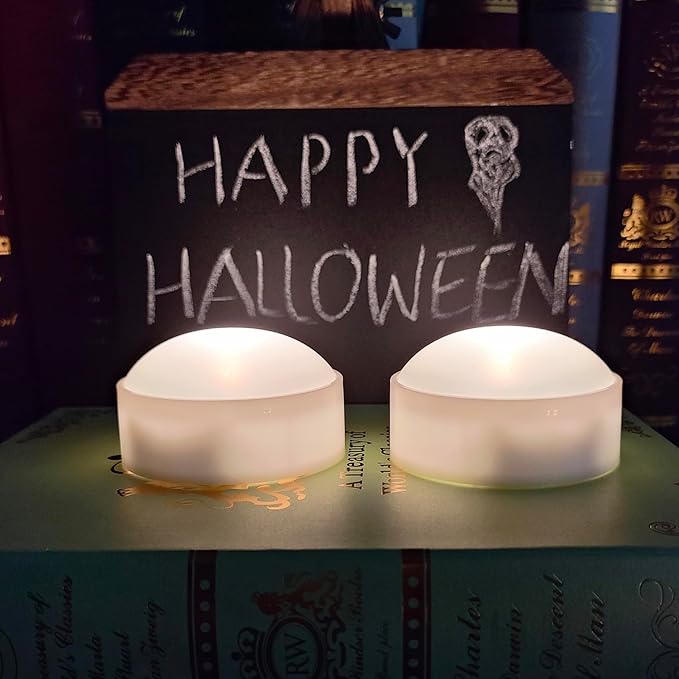 2 PCS Halloween Pumpkin Lights with Remote and Timer Battery Operated LED Bright Flickering Flameless Candle Set Bulk for Jack-O-Lantern Décor Halloween Party Home Spooky Decorations, White Color