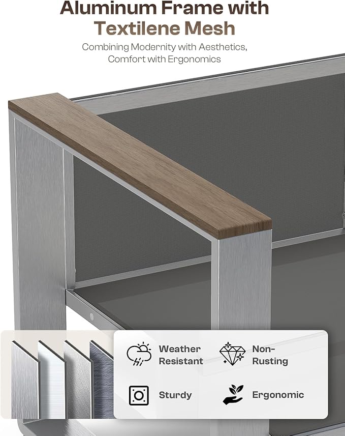 Aluminum Outdoor Patio Furniture, 2 Pieces Armchairs, All-Weather Metal Modern Outside Single Sofa for Deck, Porch (LightGray)