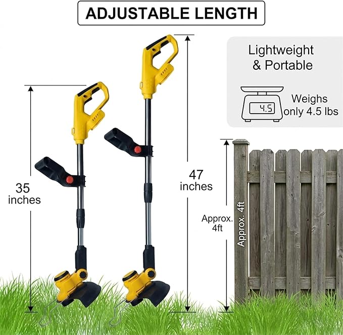 4 in 1 Electric Weed Wacker for Dewalt 20V Battery, 12" Weed Eater Battery Powered, 1300W Cordless String Trimme Edger/Bush Trimmer for Lawn, Yard, Garden Care(No Batteries)