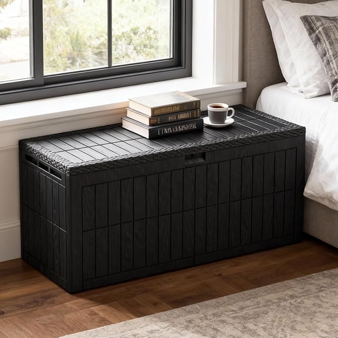 MAVIS LAVEN Outdoor Storage Box, Large Deck Box with Lockable Lid and Double Wall Construction, for Patio Furniture Garden Tools Pool Accessories