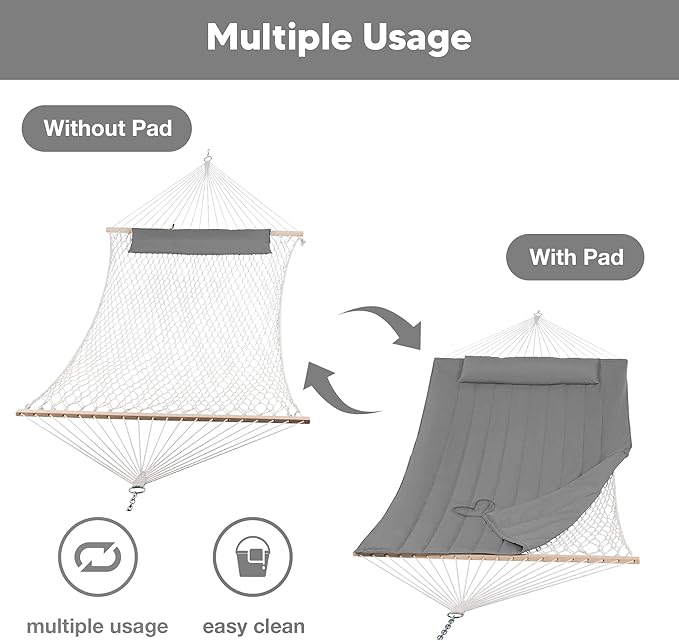 SUNCREAT 15 FT Hammocks for Outside, Two Person Hammock for Patio, Garden, Porch, Outdoor, Light Gray