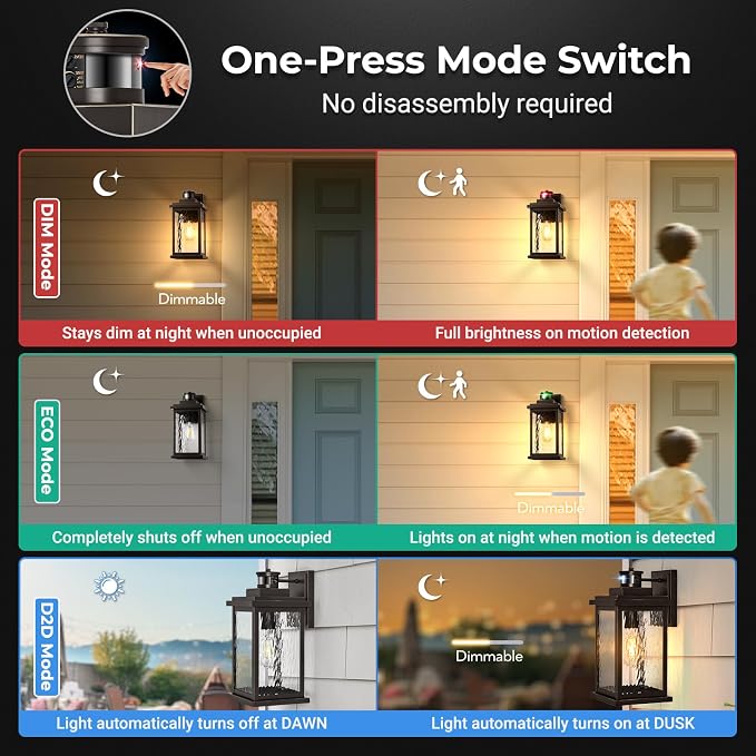 VIANIS Advanced Motion Sensor Light Outdoor, Large Bronze Exterior Lighting Fixtures, Easy-to-Install, Aluminum Waterproof Porch Lights Outdoor with Water Glass for Porch, Garden, Front Door