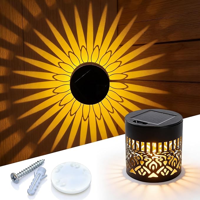 Decorative Solar Mandala Lights, 2026 New Mandala Solar Lights Outdoor, Mandala Theme Waterproof Fence Light, Shadow Projection Landscape Lighting for Backyard,Patio,Walkway,Lawn,Porch Decor (#D,1)