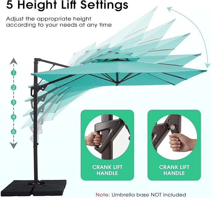 JEAREY 11ft 2-Tier Cantilever Patio Umbrella, Large Square Outdoor Offset Umbrella with Double Top Vent and 360-degree Rotation for Garden, Deck, Pool, Patio, Peacock Blue