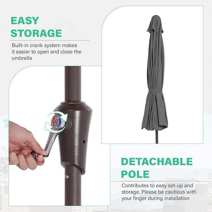 JEAREY 9 FT Patio Umbrella Outdoor, Table Umbrellas Market Umbrella w/Push Button Tilt/Crank, 8 Sturdy Ribs(Gray)