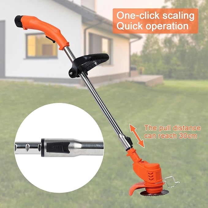 Cordless Lawn Mower, Battery Powered Grass Trimmer with Adjustable Telescopic Handle, Electric Weed Eater, Lightweight String Trimmer for Small Yards, Portable Lawn Mower for Women, Elderly