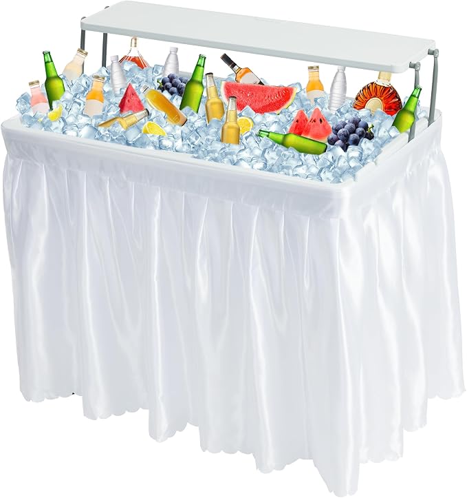 Real Relax Two-Tier Portable Cooler Table, Fill and Chill Desk for Food Drink Beverage, Foldable Party Ice Table for Camping BBQ Outdoor White