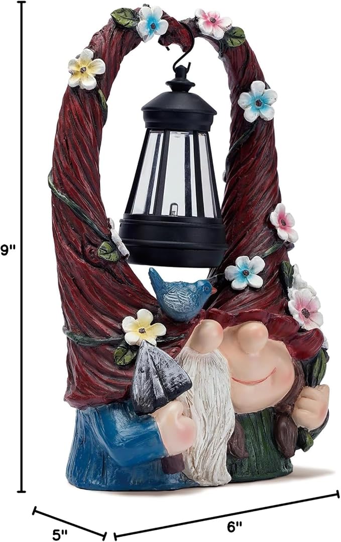 Joint Honglin Outdoor Couple Gnome Decorations with Solar Light Lantern Double Cute Gnomes Resin Statues Outdoor Decor Gifts for Valentine's Day Anniversary(Couple Gnome)