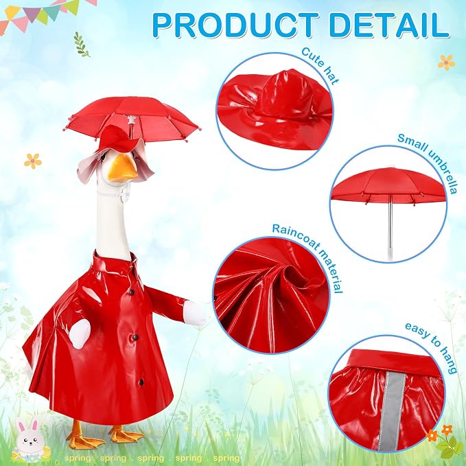 FuWeave Summer Baby Goose Outfit Raincoat and Umbrella for 17'' Lawn Porch Baby Goose Costume Plastic Raincoat Clothes for Summer Spring Outdoor Patio Yard Lawn Decoration(Red)