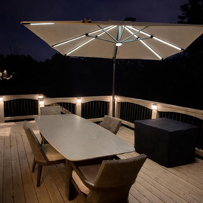 PURPLE LEAF 10 Feet Patio Umbrella Outdoor Cantilever Solar Powered LED Square Umbrella Aluminum Offset Umbrella with 360-degree Rotation for Garden Deck Pool Patio, Beige